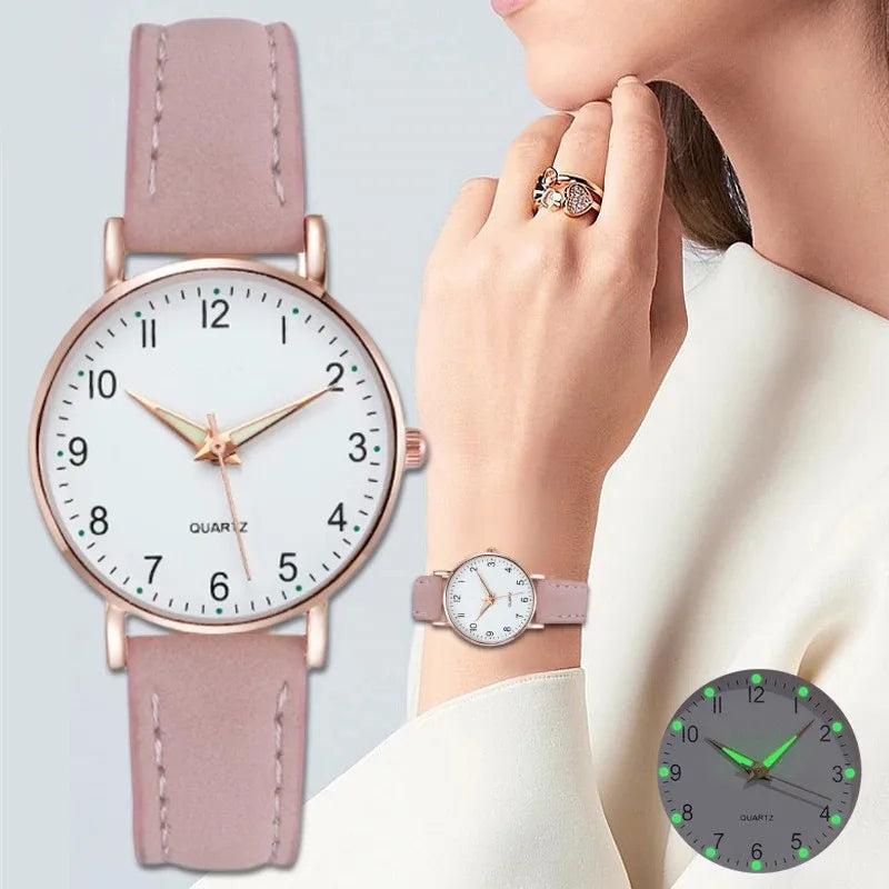 BM Fashionable Luminous Simple Digital Retro Nubuck Quartz Women's Pink Watch