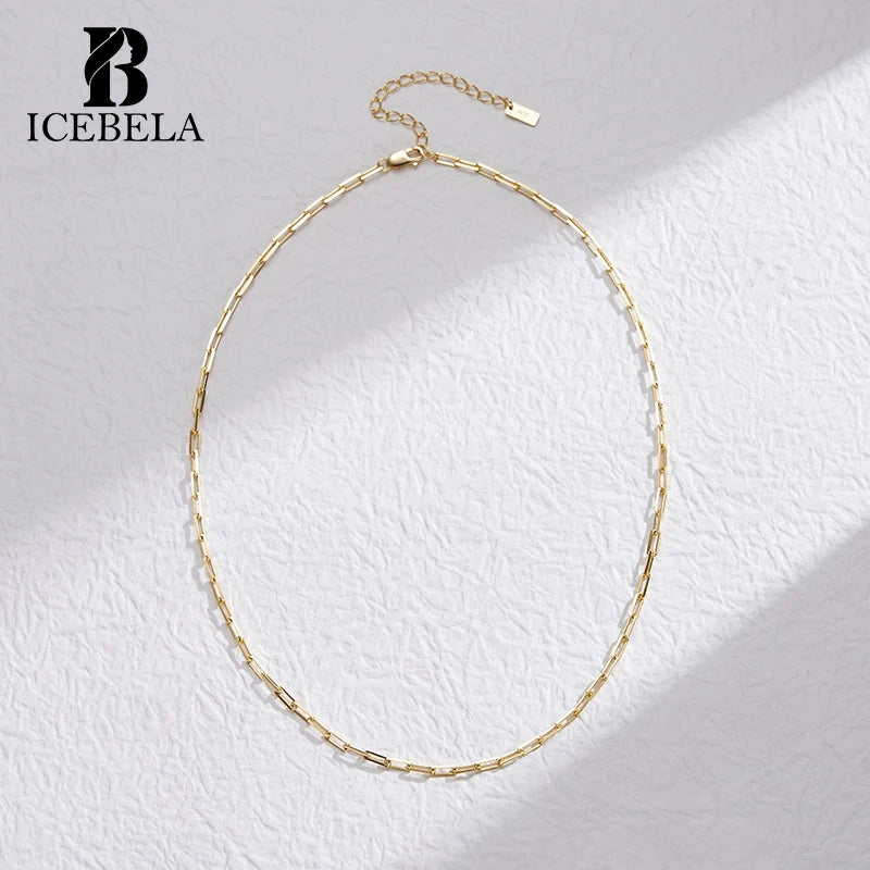ICEBELA Jewelry Dainty 925 Sterling Silver 14k Gold Plated Paperclip Custom Chain Link Choker Necklaces for Women Girls