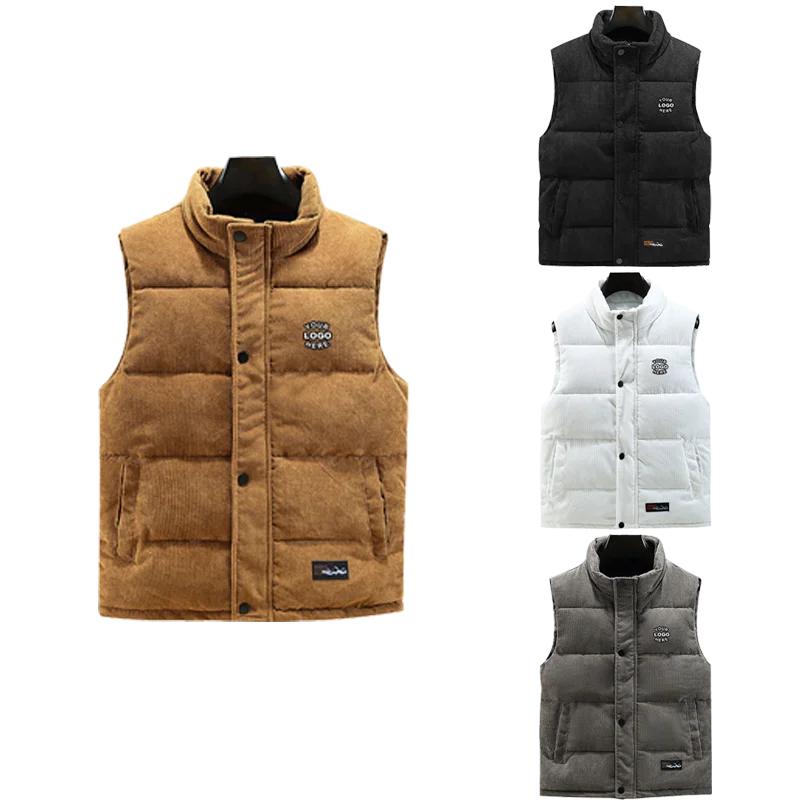 Hot Sales Winter Warm Sleeveless Bubble Jackets Custom Corduroy Puffer Vest for Men