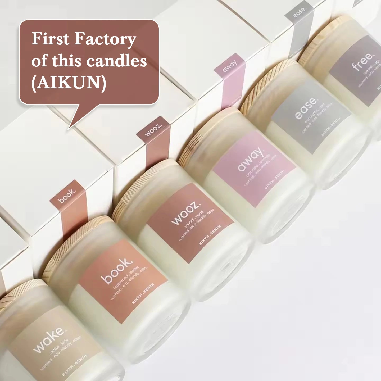 AIKUN Private Label Luxury Aromatherapy Soy Wax Custom Logo Scented Candles With Wood Lid