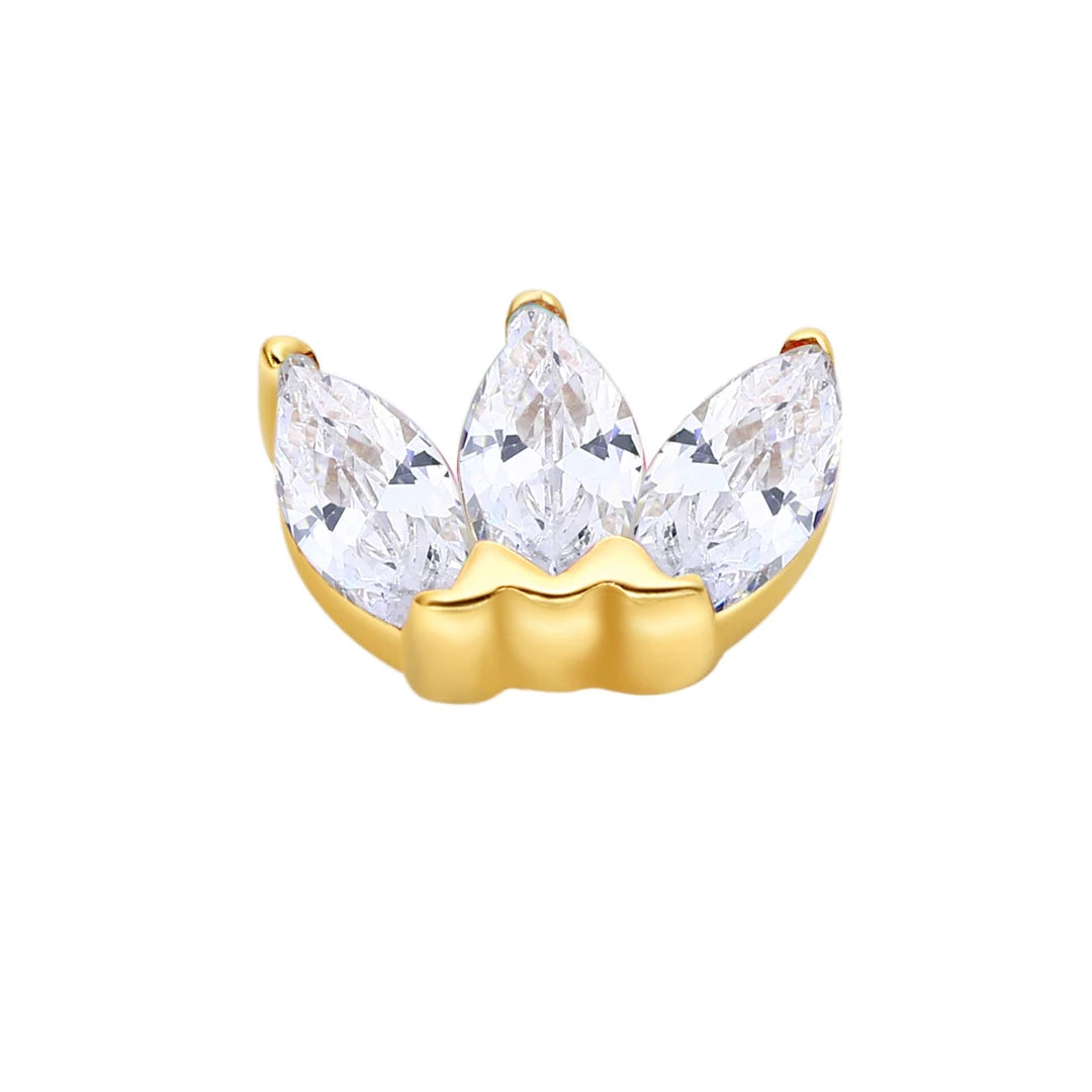 Eternal Metal 14K Solid Yellow Gold Rose Gold CZ Paved 3 Marquise Cut Nose&Labret Piercing Jewelry Threadless Push in  Ends T
