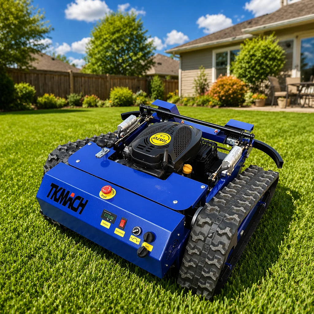 All Terrain Industrial Grade 4-Stroke Cordless Remote Control Lawn Mower 500mm Cutting Width Rubber Track 1800W Power 20-150m