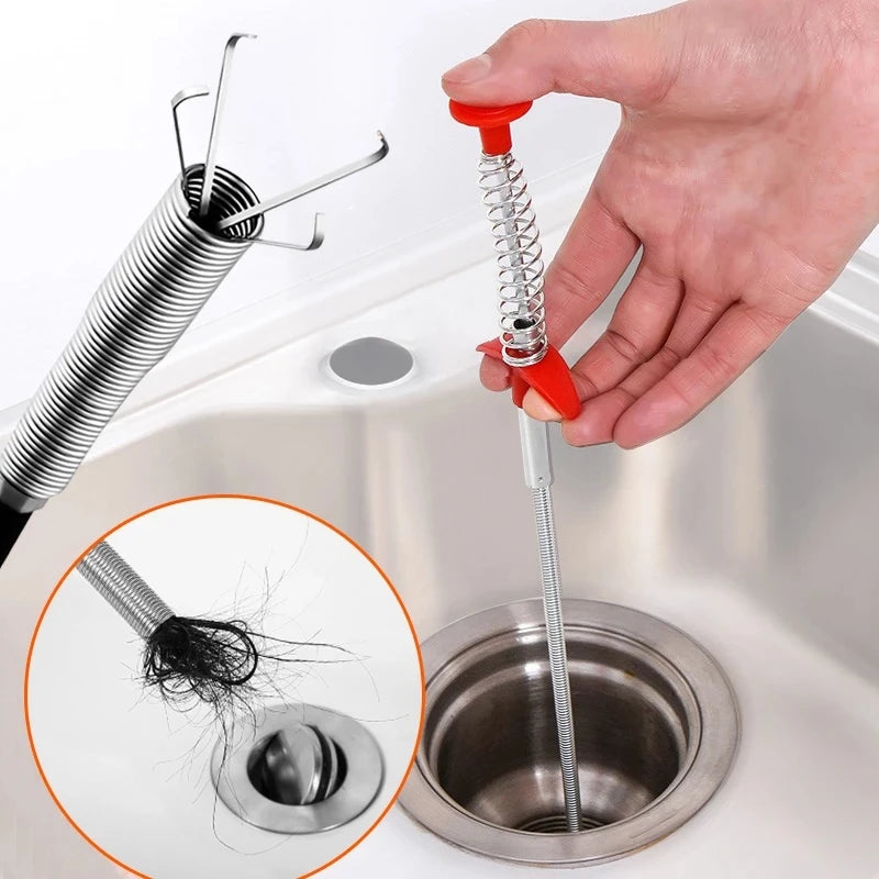 60cm Spring Pipe Dredging Tools Stainless Steel Sewer Dreging Tool Drain Hook Wire Spring Cleaner Hair Clog Remover Tools