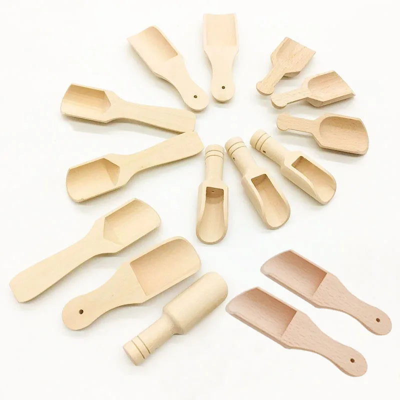 Different Style Custom Logo Candy Bath Salt Wood Scoop Tea Coffee Bean Natural Washing Powder Wooden Spoon