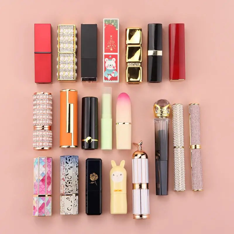 CF Fashion Custom Metallic square Luxury Empty Lipstick Tubes Packaging DIY Plastic Round Cute 12.1mm Lipstick Containers