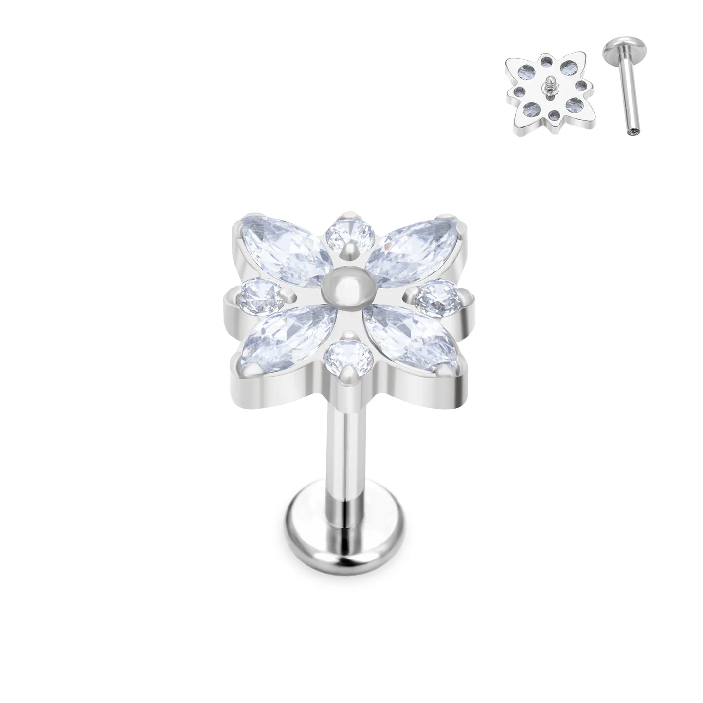 ASTM F136 Titanium Internal Threaded &Push in Studs With CZ Leaf Labret Lip Piercing Body Women Jewelry