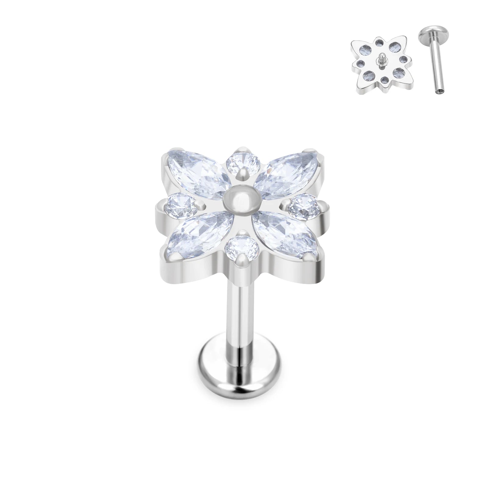 ASTM F136 Titanium Internal Threaded &Push in Studs With CZ Leaf Labret Lip Piercing Body Women Jewelry
