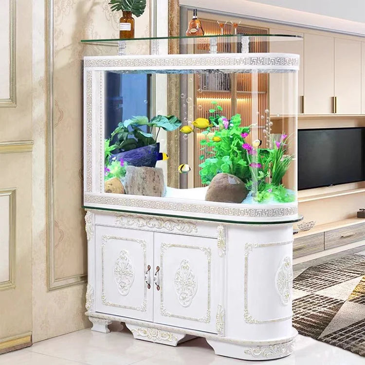 European Customized Large Transparent Cube Acrylic Aquarium Fish tank Glass Bullet Front Fish tank Aquarium With Bottom Cabin