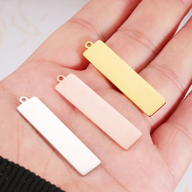 Engraved Blank Rectangle Jewelry OEM Stainless Steel Mirror Polished Engraved Pendants Colorful bar Necklace