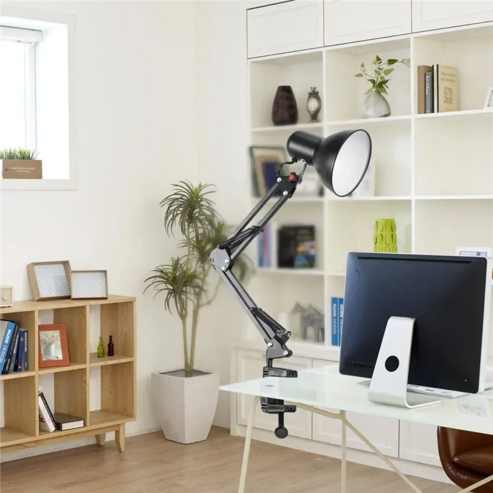 Table Lamp Head  Black Reading Light for Home Office Flexible Swing Arm Table Lamp Clamp Mount Desk Lamp with Clip and Rotata