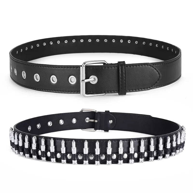 Men's Vintage Punk Style Studded Bullet Belt with Alloy for Buckle Personalized 3.8cm Width Fashion Decoration
