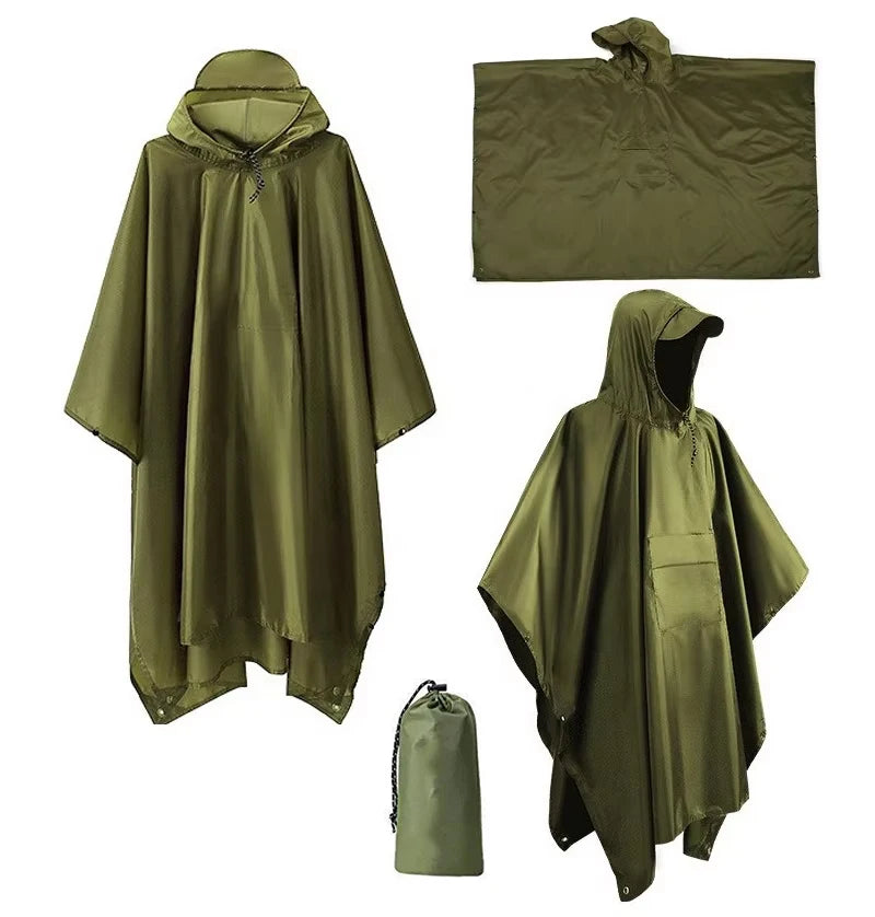 Multi Function Waterproof Lightweight Unisex Raincoat for Hiking Camping Emergency Hooded Rain Poncho Adult Pocket 250D-500D 