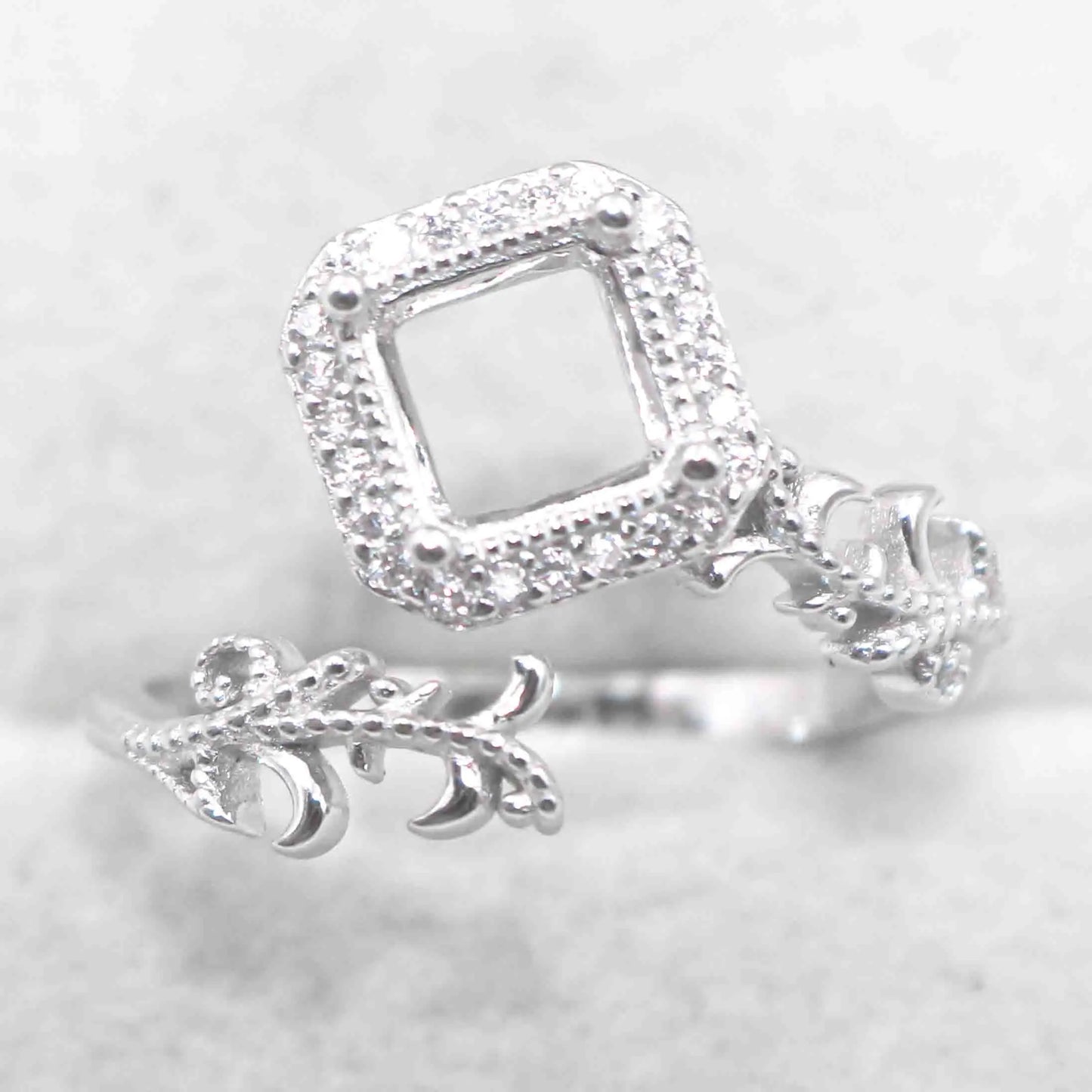 Sterling Silver 6*6mm Semi Mount Ring Square Shape Empty Frame Blank Claws Setting S925 Base Without Center Stone for Inlay D