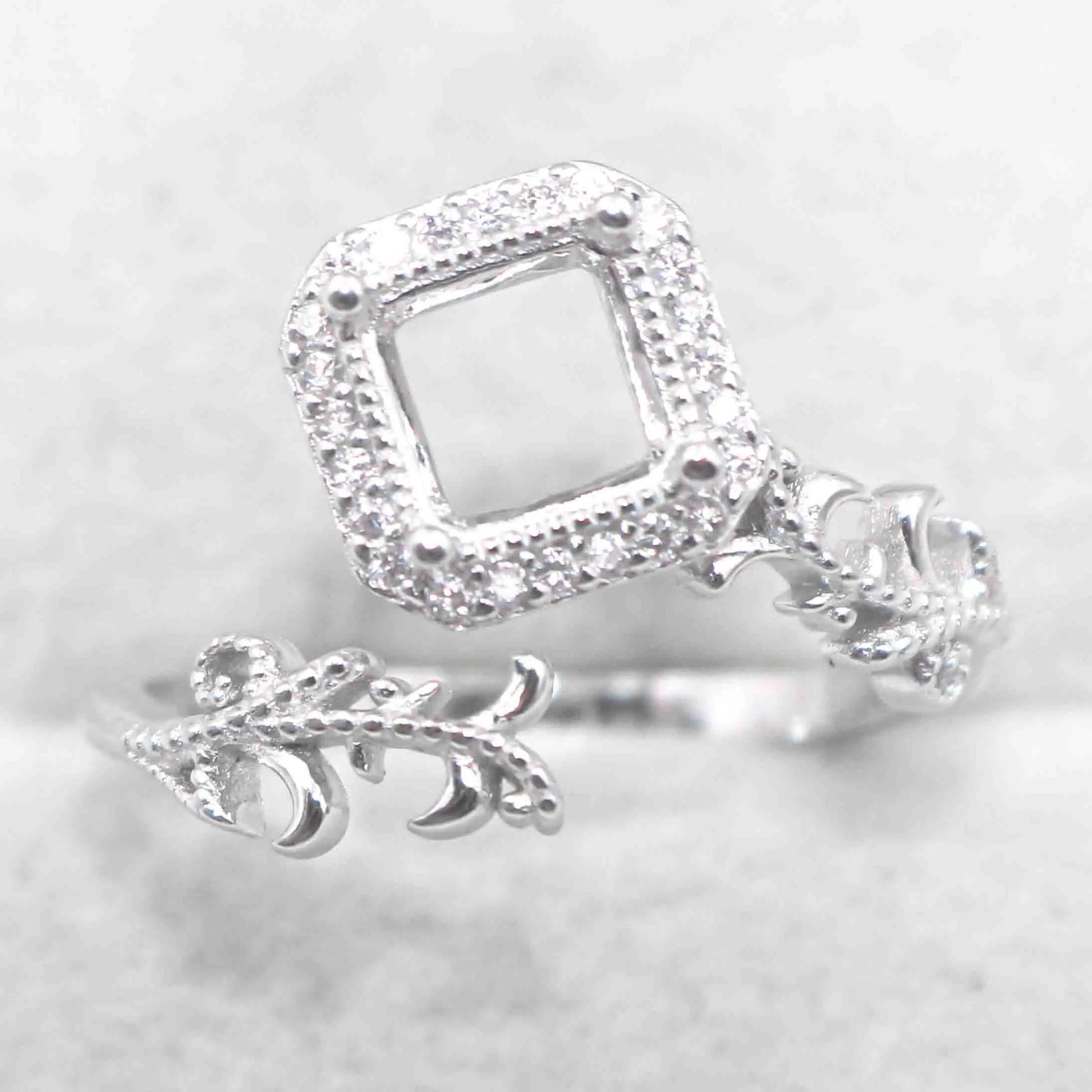 Sterling Silver 6*6mm Semi Mount Ring Square Shape Empty Frame Blank Claws Setting S925 Base Without Center Stone for Inlay D