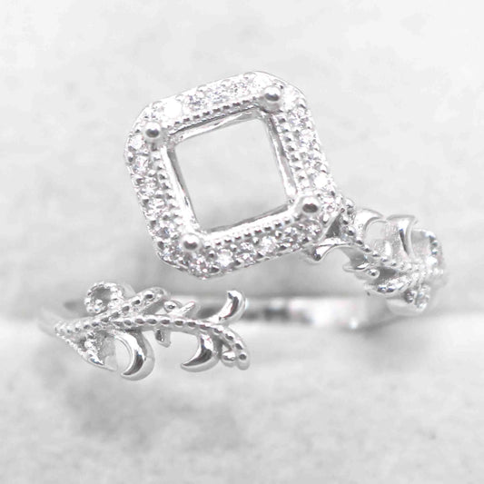 Sterling Silver 6*6mm Semi Mount Ring Square Shape Empty Frame Blank Claws Setting S925 Base Without Center Stone for Inlay D