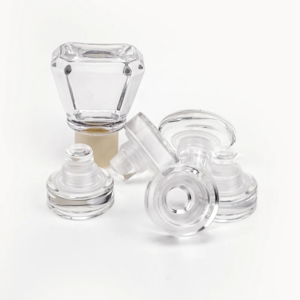 Factory Wholesale Custom logo Printed Crystal Transparent Glass Cork Stopper Vodka Tequila Whisky Bottle Cork Stopper