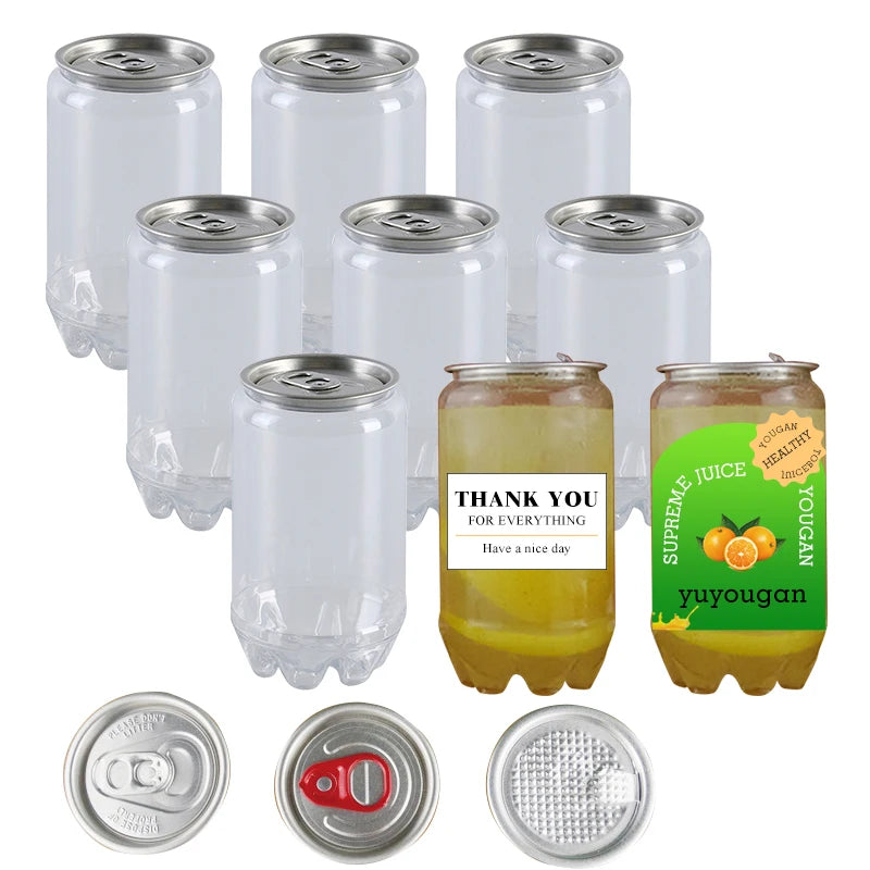 330ml 500ml Pop Top Can Transparent Plastic Empty Easy Open Pull Ring Lid Jars Pet Cans Bottle for Soda Coffee Milk Drink Wat