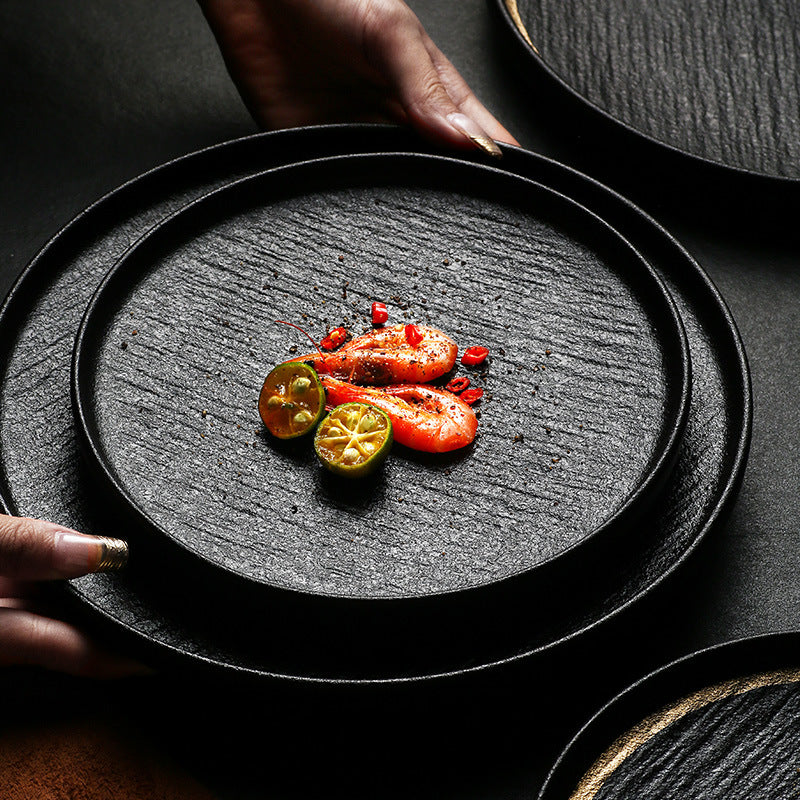 Matte Black Stoneware Ceramic Dinner Plate for Sushi Restaurant Porcelain Round Steak Plates Grain Dessert Salad Spaghetti Di