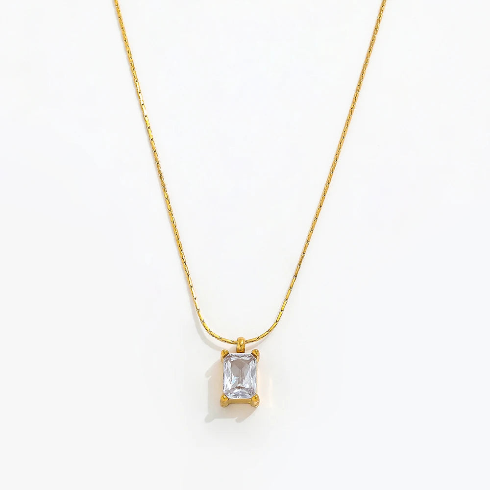 Joolim Jewelry 18K Gold Plated White Zirconia Pendant Dainty Chain Necklace Stainless Steel Jewelry Wholesale