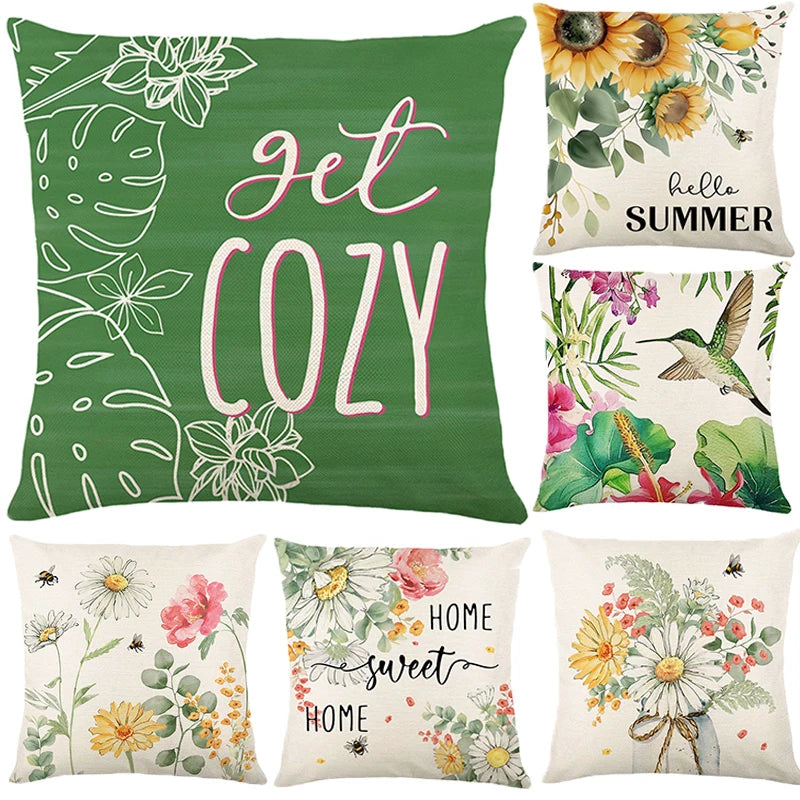 Sunflower Decoration Birds Plants Flower Pillow Cover Comfortable Linen Cushions Cover Custom Pillowcase 2024 Spring Home Dec