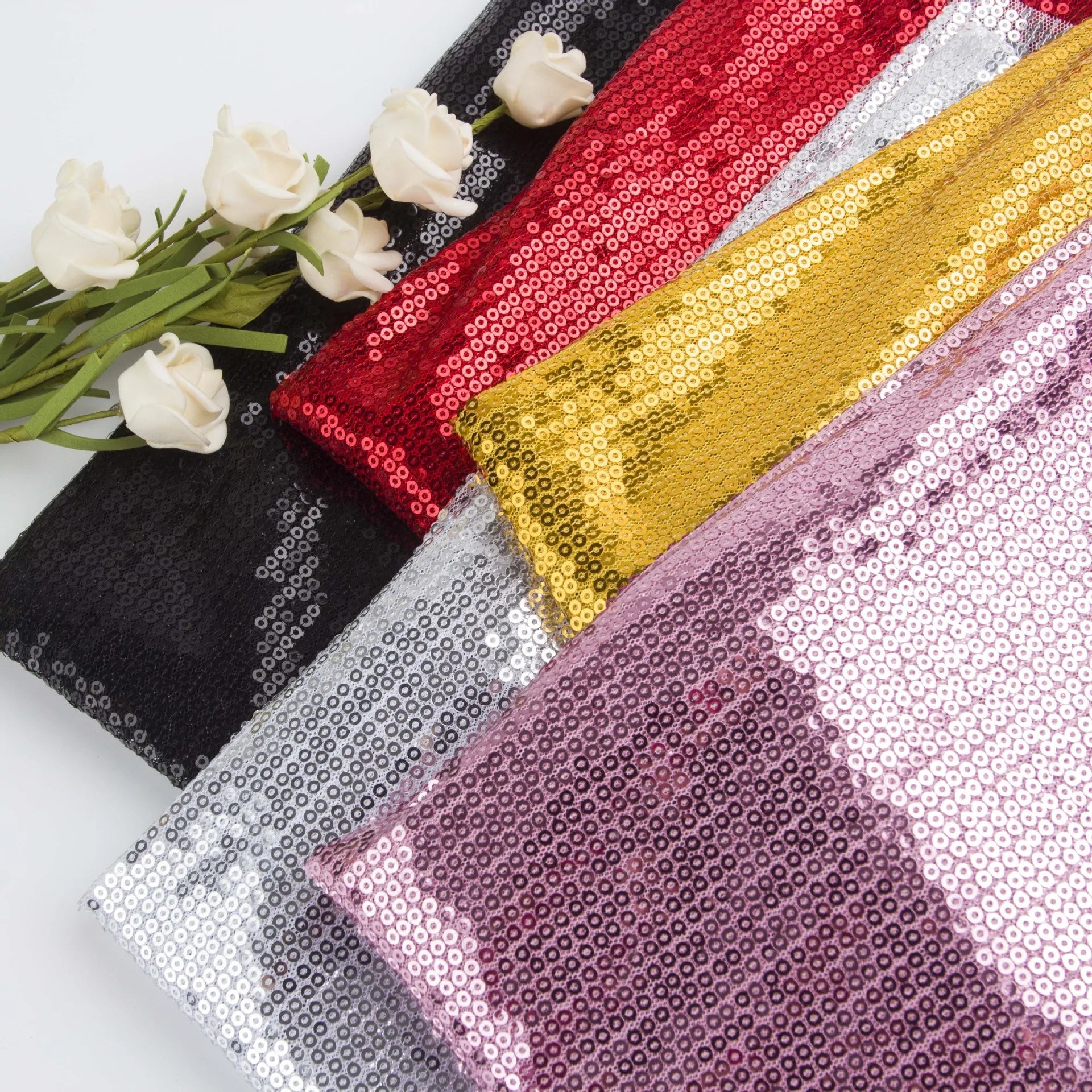 Tejido De Lentejuelas Premium Fashion Customized Embroidery Colorful Stripe 3 mm Mesh Embroidery Stripe Straight Sequin Fabri