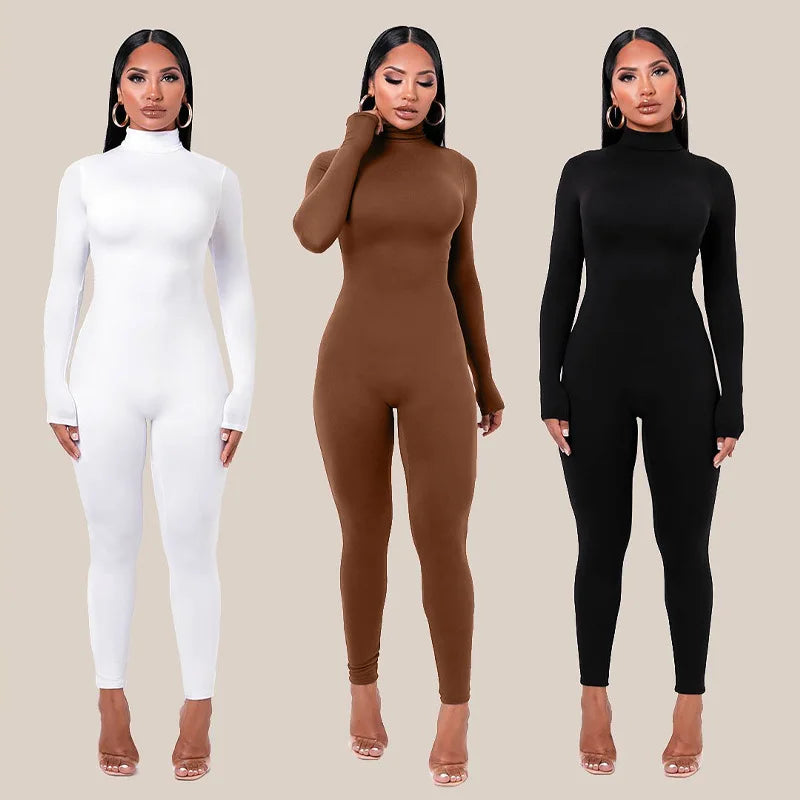 Hot Selling Solid Color Bodycon One Piece Fitness Casual Long Sleeve Sexy Women Jumpsuits
