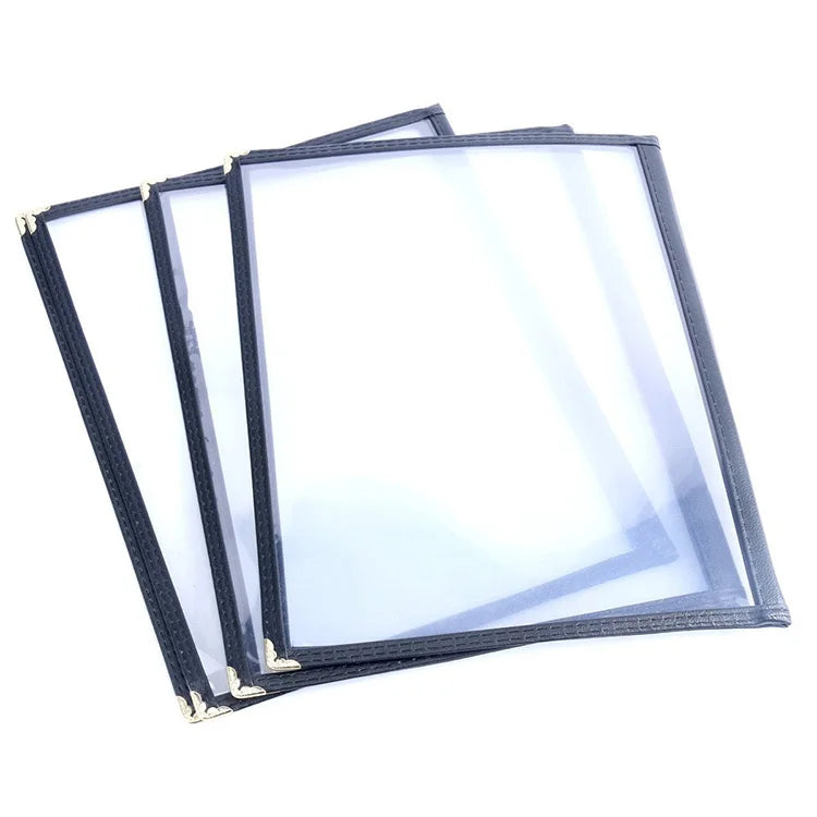 A4 Size Restaurant Fashion Western Food Covers Double Pages Restaurant Menu Folder 2 Views Leather Transparent PVC Plastic Me