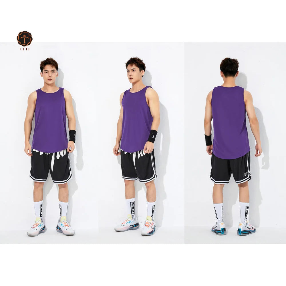 Wholesale Custom Men's Purple Fitness Tank Tops Vest Breathable Undershirt for Gym Training Bodybuilding Singlet