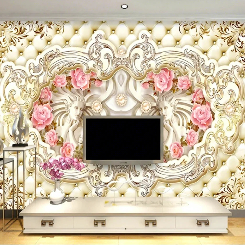 European Rose Relief Sculpture Adhesive Wall 3d Wallpaper for Living Room