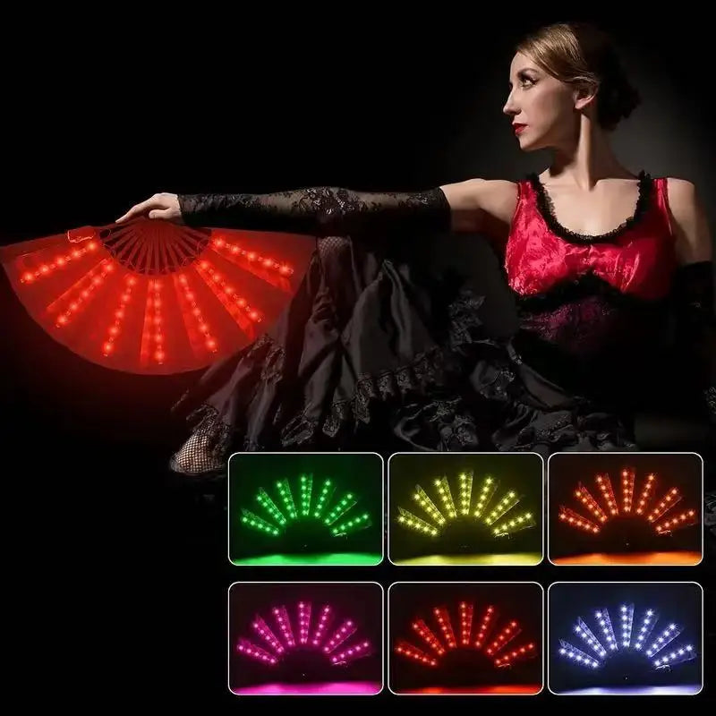 Stock 5V Colorful Bamboo Hand Fans with LED  Men's  Hand Fan Clack Fans Bulk Dance Fans  Custom hand fan  With Lighting
