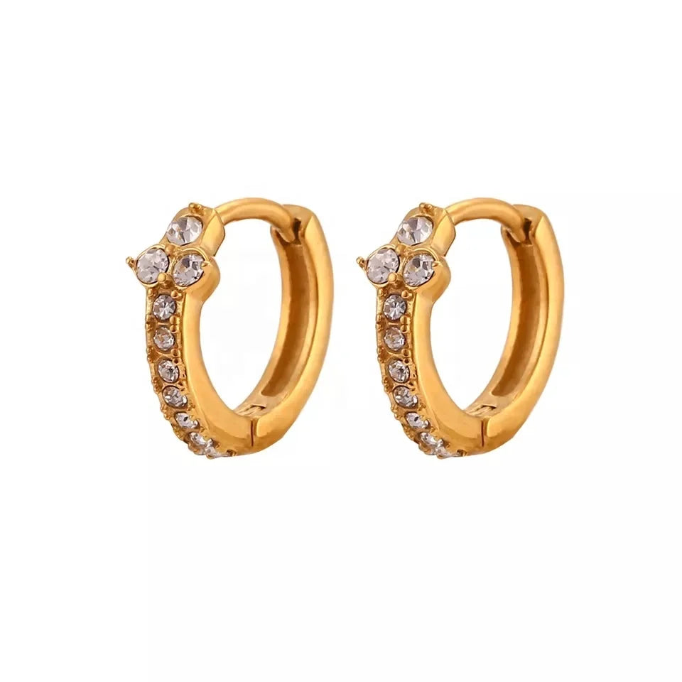 18k Gold Plated Zircon Huggies Earring Fine Jewellery Gold Hoop Stainless Steel Earrings Jewelry Pearl Huggie Hoop Earrings