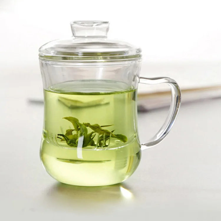 Lead-Free 350ml Borosilicate Glass Modern Simple Eco-Friendly Chinese Tea Infuser Mug Set Handmade Stove Top Safe Clear Lid