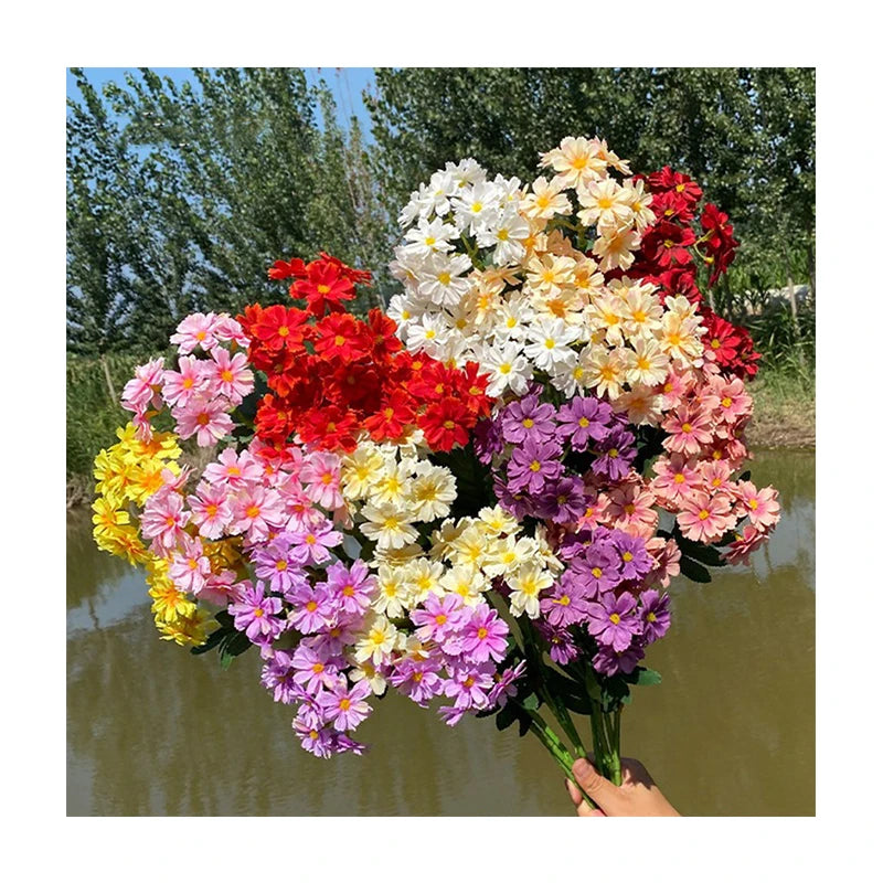 New 3 Fork Artificial Small Daisy Bouquet Silk Flower Wildflowers  for Wedding Hall Decoration