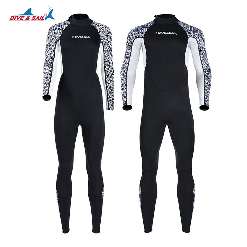 DIVE and SAIL 3/2 Neoprene Back Zipper Sport Wear Long Sleeve Pants Freediving Kayak Wetsuit Dive Suit for Water Sports