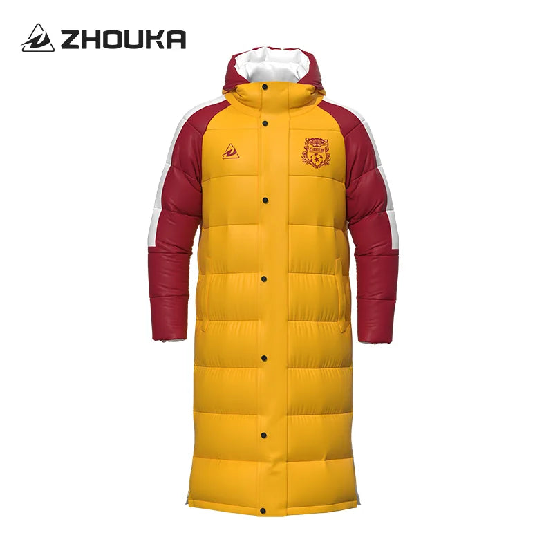 Custom Logo Wholesale Soccer Jersey Puffer Coat Over Knee Zipper Winter Training Coat Long Hoodies Football Jacket Down Coat