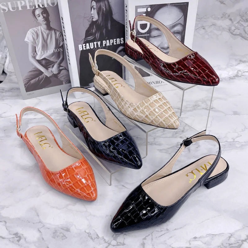 Y Fashion Casual Closed Shoes for Four Seasons Women Low Block Heels Women's Shoes Pointed Toe Empty Single Flat Sandals