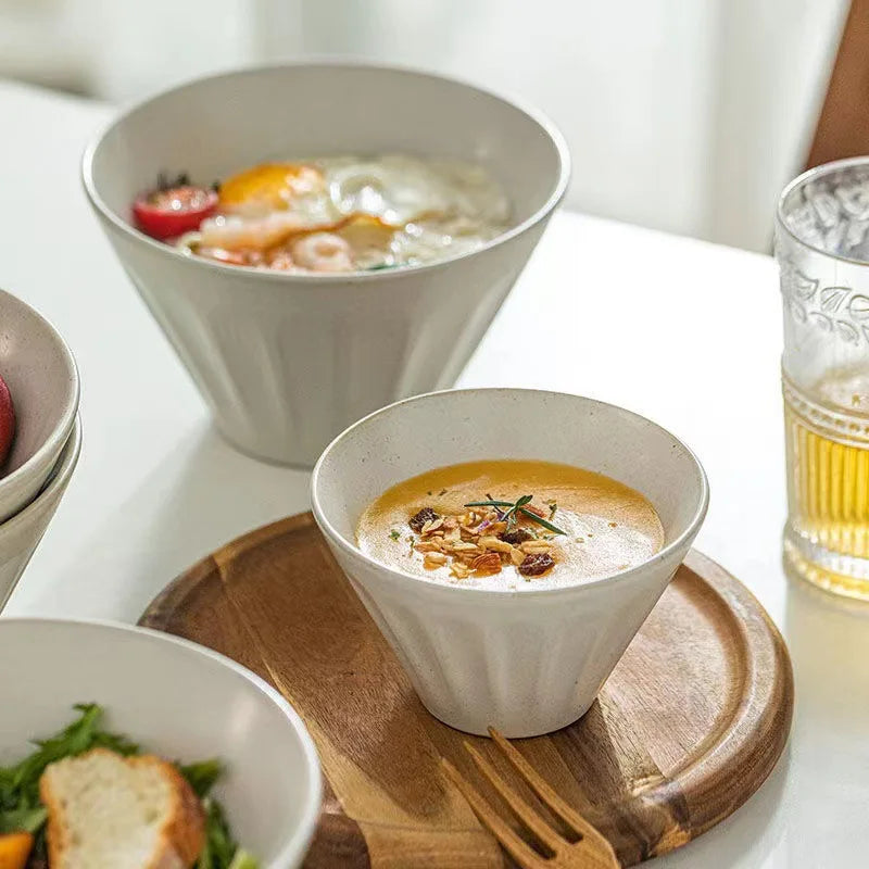 Wholesale Retro Restaurant Home Used Round White Ceramic Ramen Noodles Rice Soup Cereal Stoneware Bowl
