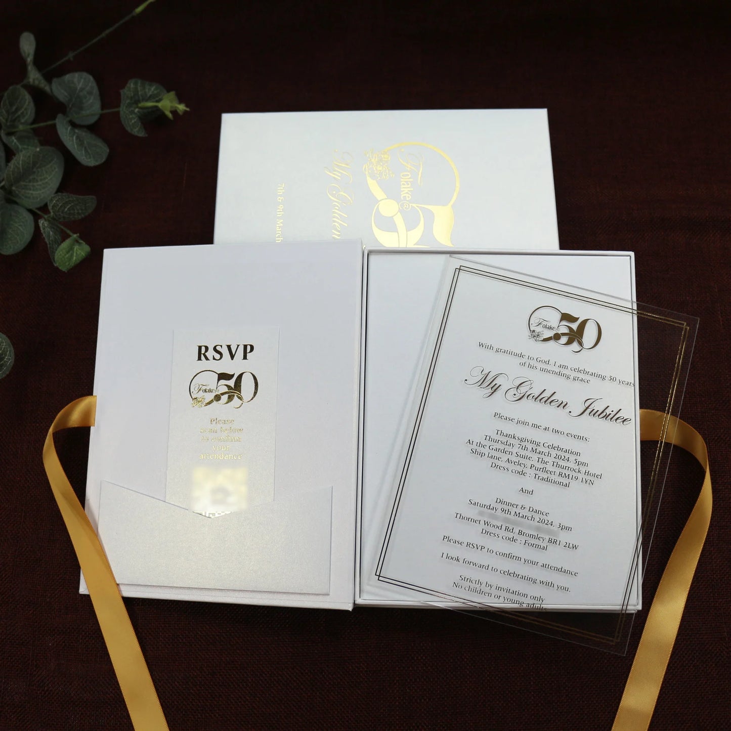 50th Birthday Invitation Hardboard Cover Box With Sleeve Clear Acrylic Invitation Card