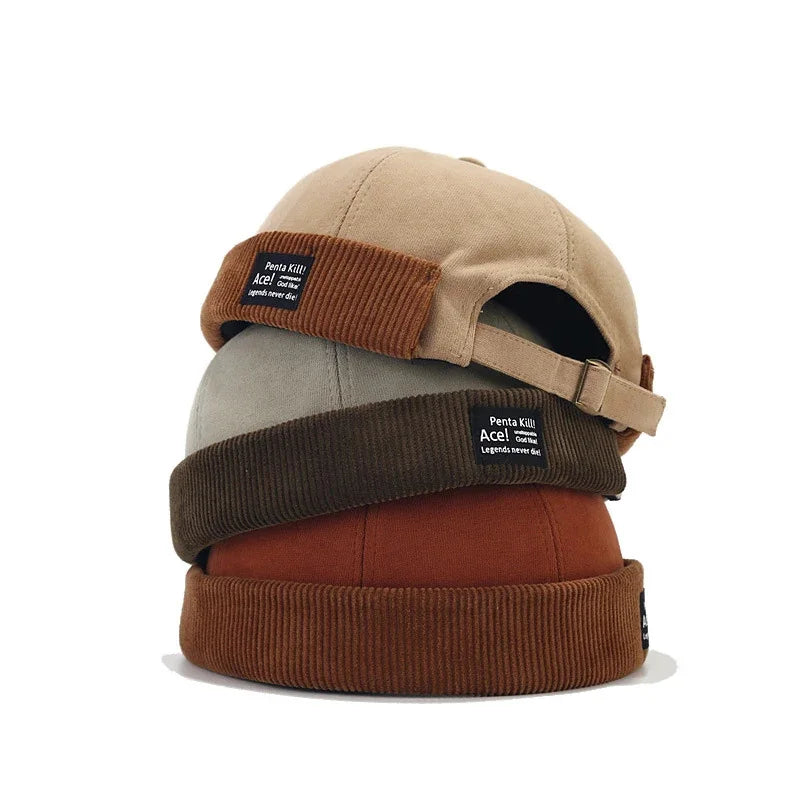 Beanie Hat Without Visor Docker Brimless Hats Dome Corduroy for Men Women Y2K Vintage Retro Streetwear Winter Autumn Cap
