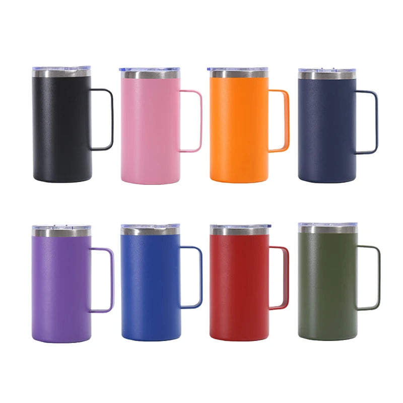 24oz Mug Vacuum Insulated Stainless Steel with MagSlider Lid Tumbler Cup with Handle Lids Coffee Travel Sublimation