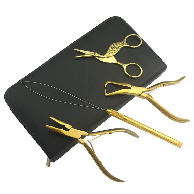 Hair Extension Tools Kit Micro Rings Beads Opener Closer Pliers Loop Crane Scissors 2024 Harmony Salon Gold 1 Piece 1 Set