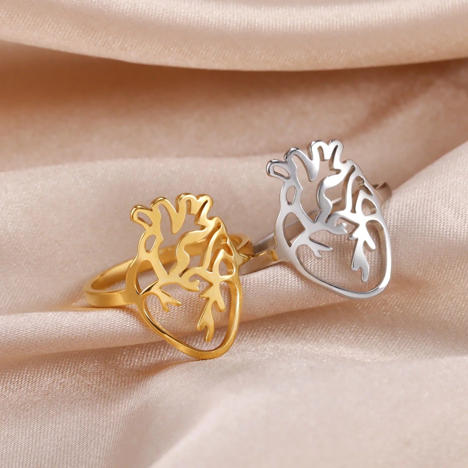 Anatomical Heart Ring Gold Color Finger Rings Fashion Medical Biology Punk Stainless Steel Jewelry Gift