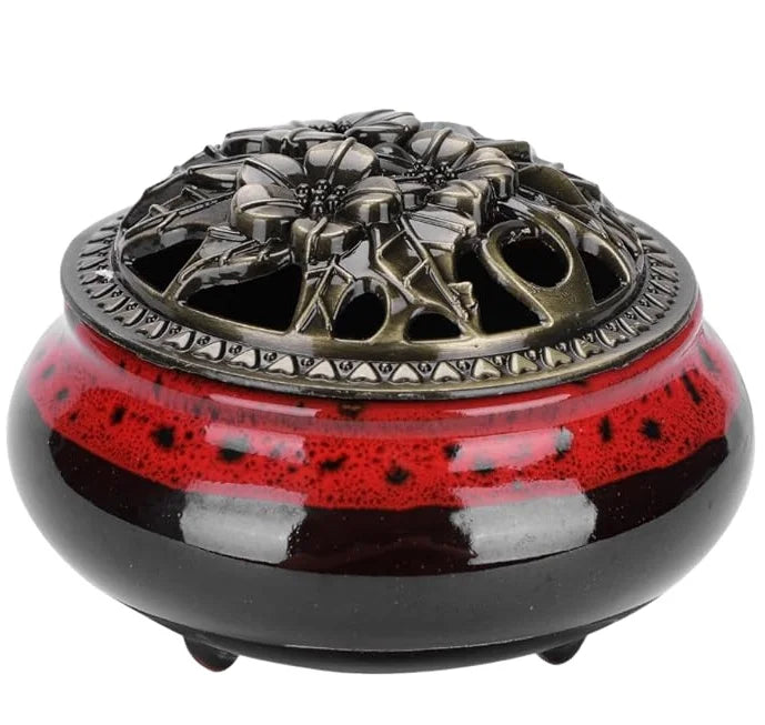 LAMDAWN Ceramic Sage Cones Incense Burner Wood Charcoal Burning Coil Holder with Resin Jar Sandalwood and Stickers burner Jar