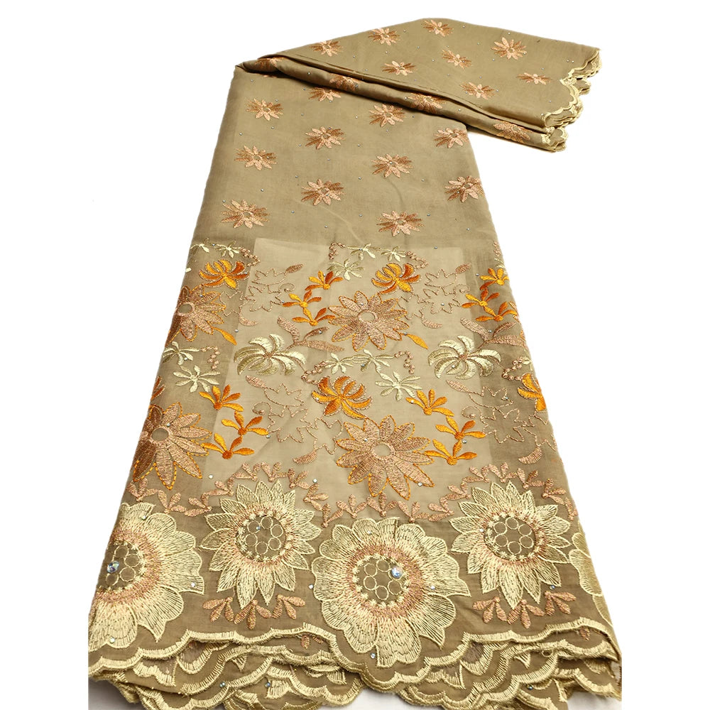 NI.AI Elegant FLoral Lace Fabric Swiss Voile Lace Fabric Cotton Lace Fabric Embroidery With Stones