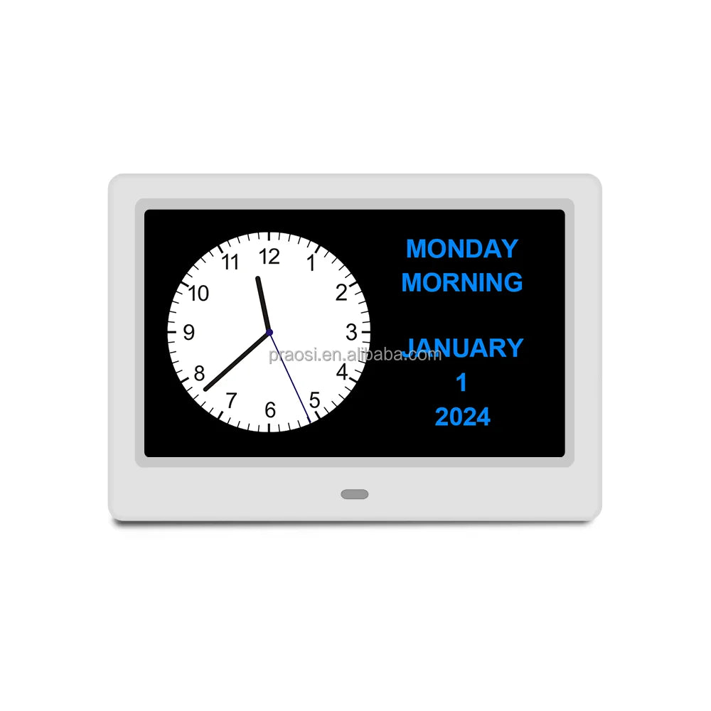 Dutch Dementia Digital Calendar Clock-7 Inch LCD Screen Modern Design 25 Alarms Medication Reminders Pictograms LED Illuminat