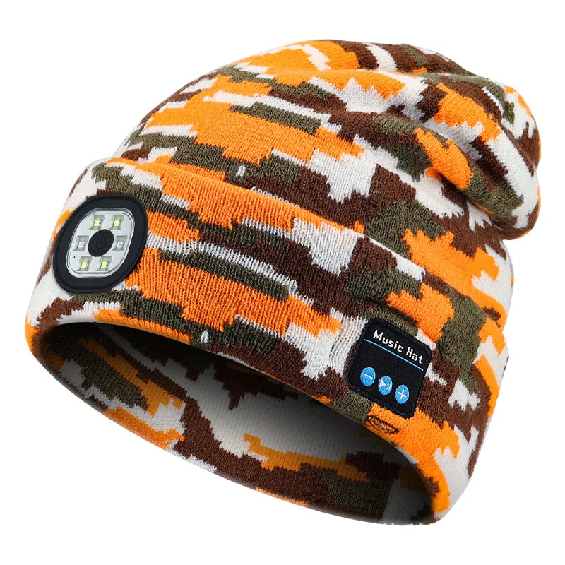 Custom New 5.0 Bluetooth Knitted Hat Outdoor Night Running Night Fishing Led Light Lighting bluetooth Beanie Hats With Light