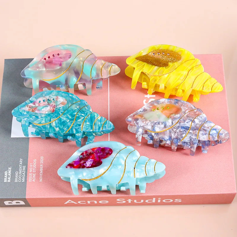 Yi YHJ Women's Customize Hair Accessories Cute Sea Creature Conch Design Rhinestones Claw Clips Hair Claw for Woman Wholesale