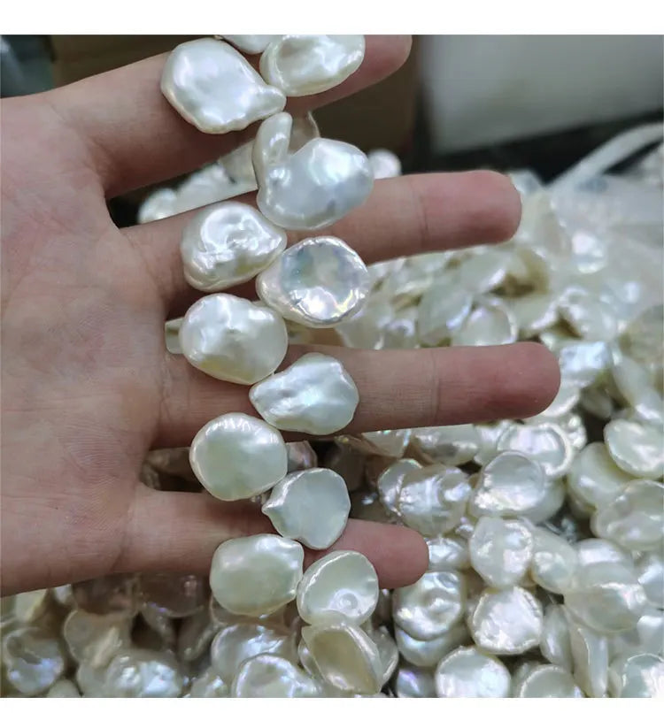 Wholesale Natural Freshwater Baroque Large Petal Pearl Top Hole Bright Light White 15-16mm Naked Beads Strand
