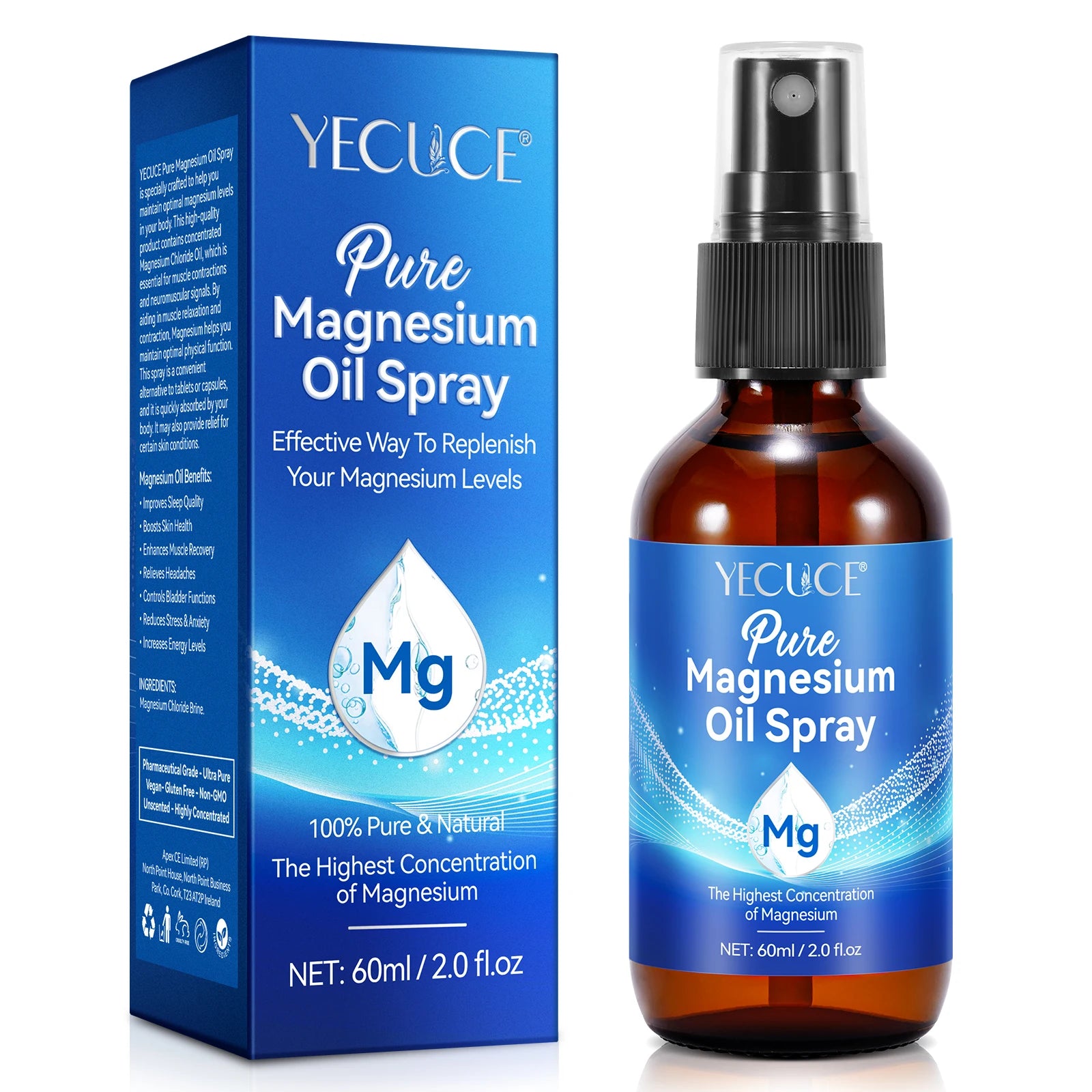 YECUCE Original Pure Magnesium Sleep Spray OEM Private Label Muscle Recovery Magnesium Chloride Oil Spray for Body Deodorant