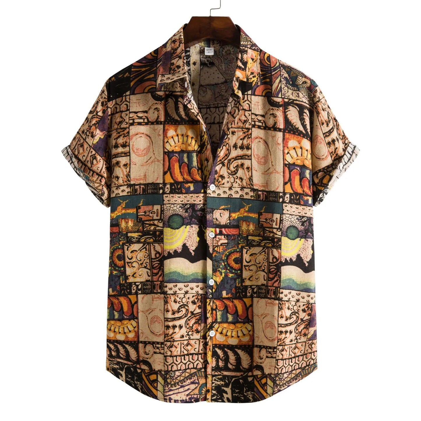 Camisas De Hombre Breathable Summer Men's Fashion Short Sleeve Shirt Polyester Cotton Casual Retro Color All Over Print Shirt